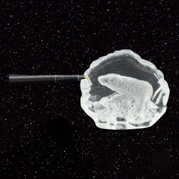 Vintage Clear Sweden Art Glass Paperweight Polar Bear Figurine Flat Side Swedish - Picture 12 of 16